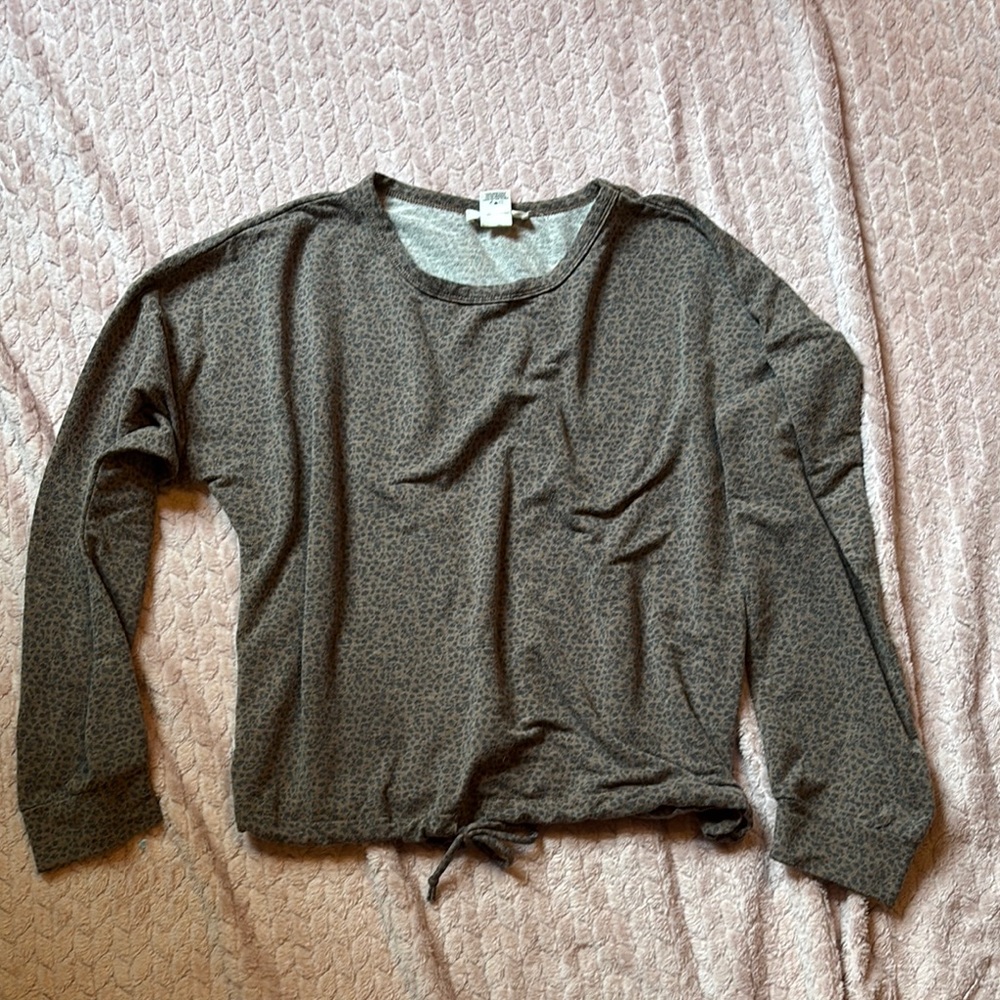 Brown Cheetah Print Long Sleeve Pajama Top with Drawstring